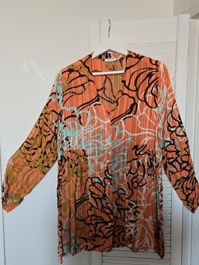 Masai Denmark Ibene Sun Baked Coral Bohemian Blouse Tunic shirt size S Fits US M